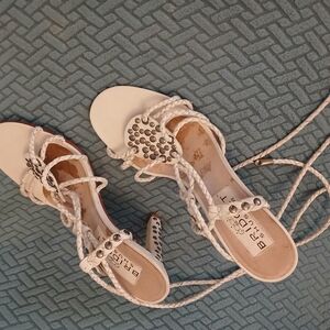 Shoes White Sandals with Studded Design
